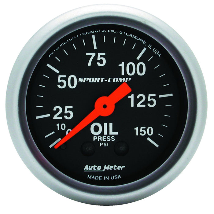 AutoMeter 3323 GAUGE; OIL PRESSURE; 2 1/16in.; 150PSI; MECHANICAL; SPORT-COMP - Truck Part Superstore