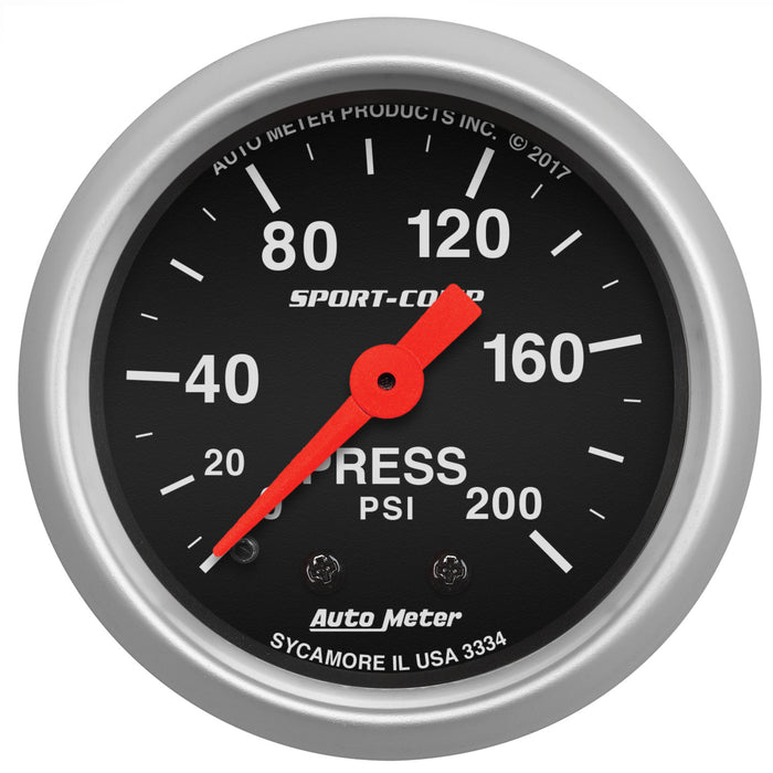 AutoMeter 3334 GAUGE; PRESSURE; 2 1/16in.; 200PSI; MECHANICAL; SPORT-COMP - Truck Part Superstore