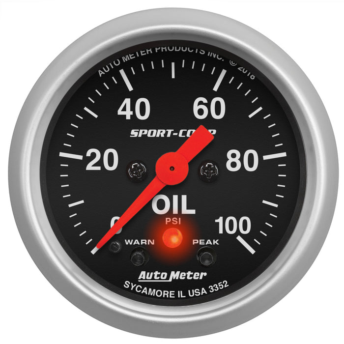 AutoMeter 3352 GAUGE; OIL PRESS; 2 1/16in.; 100PSI; DIGITAL STEPPER MOTOR W/PK/WRN; SPORT-COMP - Truck Part Superstore