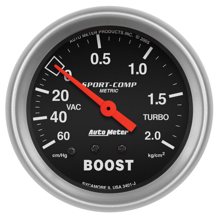 AutoMeter 3401-J GAUGE; VAC/BOOST; 2 5/8in.; 60CMHG-2.1KG/CM2; MECHANICAL; SPORT-COMP - Truck Part Superstore