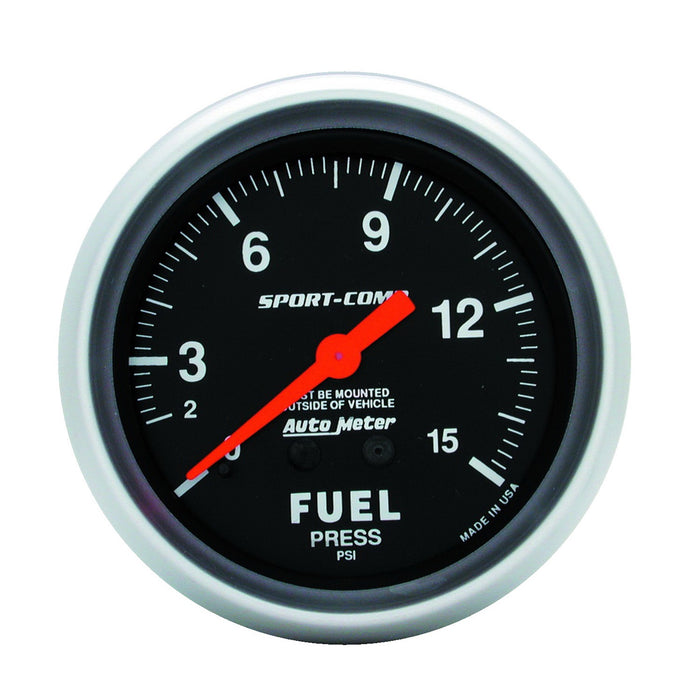 AutoMeter 3411 GAUGE; FUEL PRESSURE; 2 5/8in.; 15PSI; MECHANICAL; SPORT-COMP - Truck Part Superstore