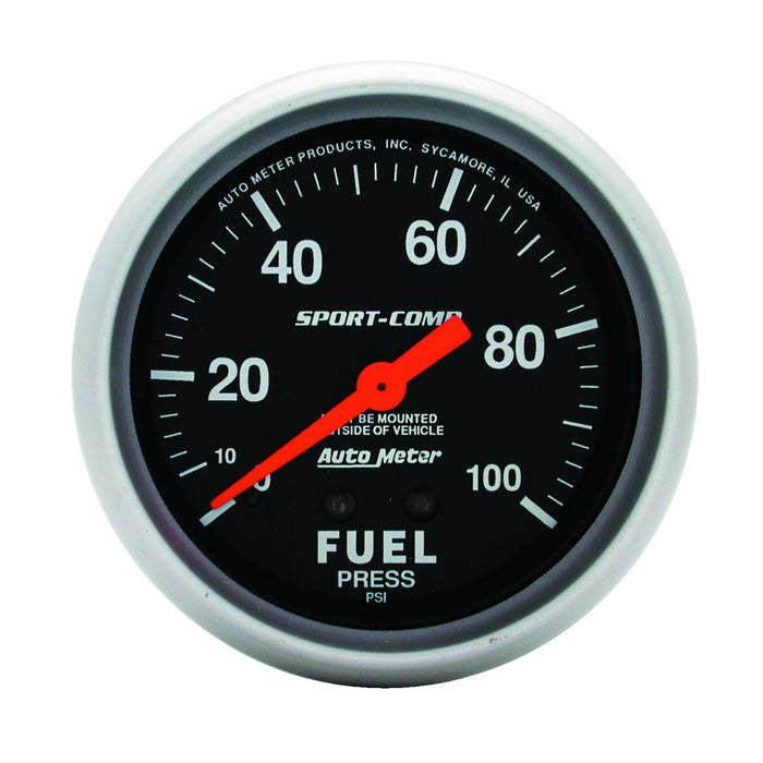 AutoMeter 3412 GAUGE; FUEL PRESSURE; 2 5/8in.; 100PSI; MECHANICAL; SPORT-COMP - Truck Part Superstore