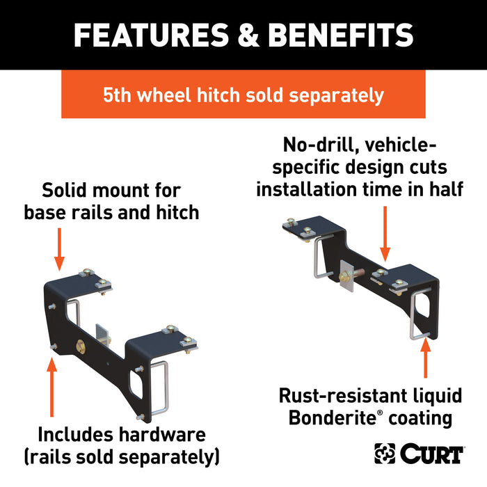 CURT 16469 Custom 5th Wheel Brackets; Select Silverado; Sierra 1500 (Except 5.5ft. Bed) - Truck Part Superstore