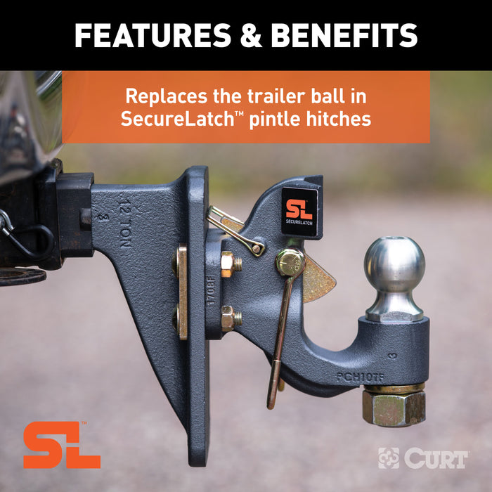 CURT 48420 Replacement SecureLatch 2in. Pintle Ball (10;000 lbs; 1-1/4in. Shank) - Truck Part Superstore