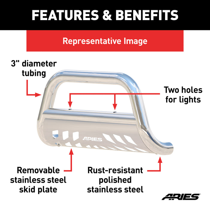 ARIES 35-4001 3in. Polished Stainless Bull Bar; Select Chevrolet; GMC - Truck Part Superstore