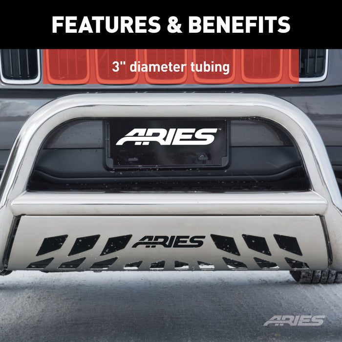ARIES 35-4006 3in. Polished Stainless Bull Bar; Select Chevy Silverado; GMC Sierra 2500; 3500 - Truck Part Superstore