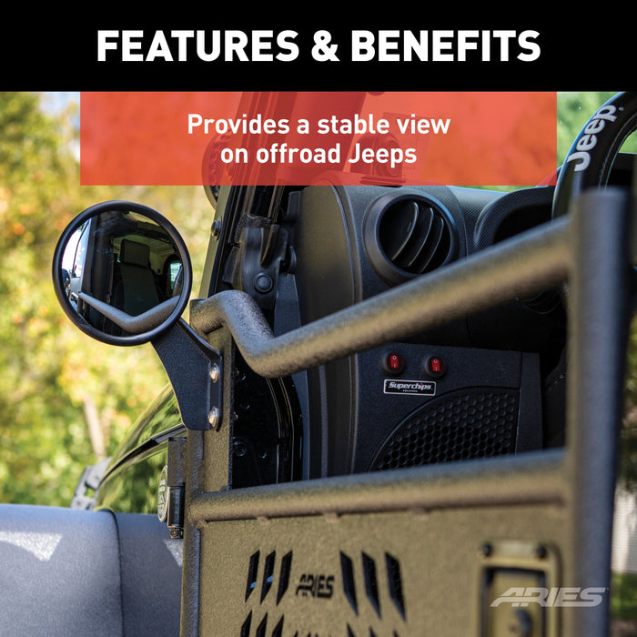 ARIES 3500300 ARIES 3500300 Offroad Jeep Wrangler; Gladiator Half Tube Door Mirrors; 2-Pack - Truck Part Superstore