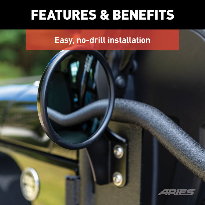 ARIES 3500300 ARIES 3500300 Offroad Jeep Wrangler; Gladiator Half Tube Door Mirrors; 2-Pack - Truck Part Superstore