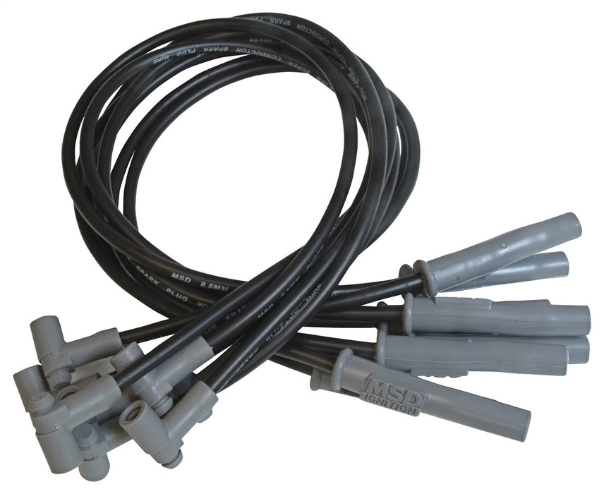 MSD 35383 Custom Spark Plug Wire Set; 8.5mm; Black; w/HEI Cap; OEM Cut; - Truck Part Superstore