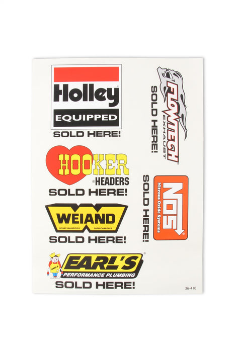 Holley 36-410 Decal; Holley Brand Sold Here Sticker Sheet; 13 in. x 18 in.; - Truck Part Superstore