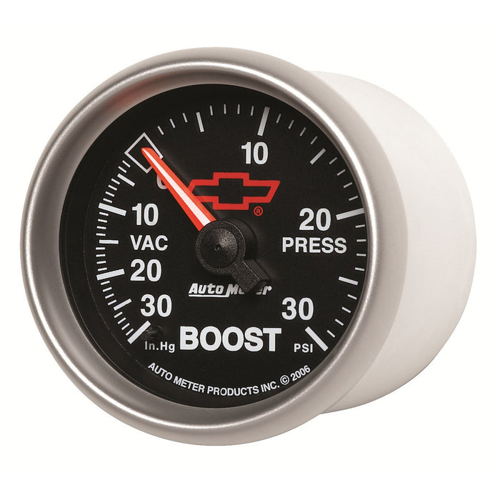 AutoMeter 3603-00406 GAUGE; VAC/BOOST; 2 1/16in.; 30INHG-30PSI; MECHANICAL; CHEVY RED BOWTIE; BLACK - Truck Part Superstore