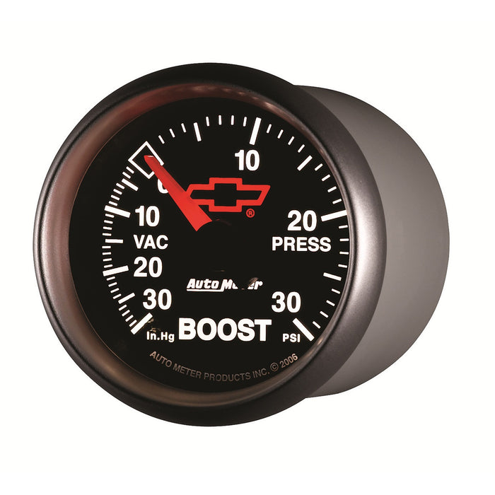 AutoMeter 3603-00406 GAUGE; VAC/BOOST; 2 1/16in.; 30INHG-30PSI; MECHANICAL; CHEVY RED BOWTIE; BLACK - Truck Part Superstore
