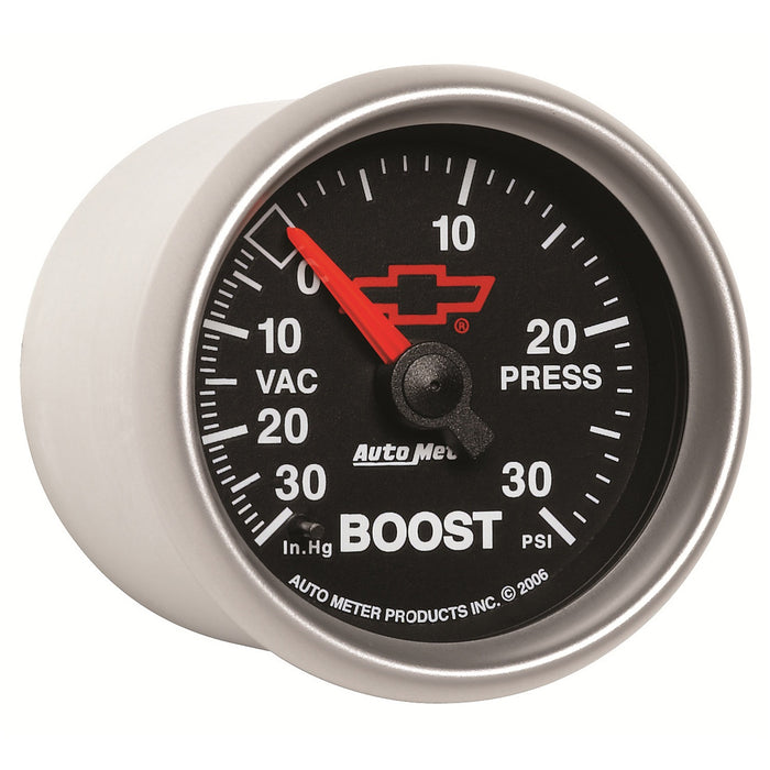 AutoMeter 3603-00406 GAUGE; VAC/BOOST; 2 1/16in.; 30INHG-30PSI; MECHANICAL; CHEVY RED BOWTIE; BLACK - Truck Part Superstore