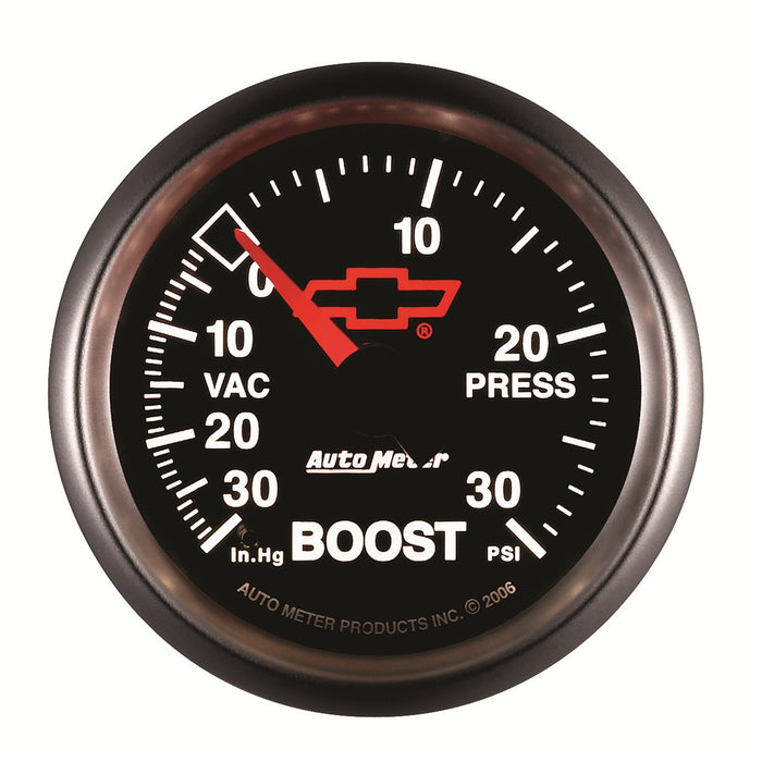 AutoMeter 3603-00406 GAUGE; VAC/BOOST; 2 1/16in.; 30INHG-30PSI; MECHANICAL; CHEVY RED BOWTIE; BLACK - Truck Part Superstore