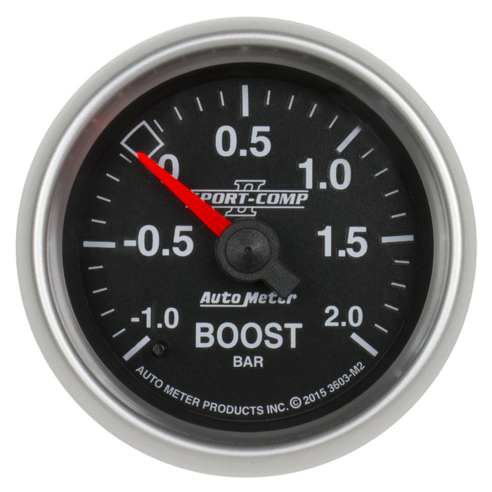 AutoMeter 3603-M2 GAUGE; VAC/BOOST; 2 1/16in.;-1-+2 BAR; MECHANICAL; SPORT-COMP II - Truck Part Superstore