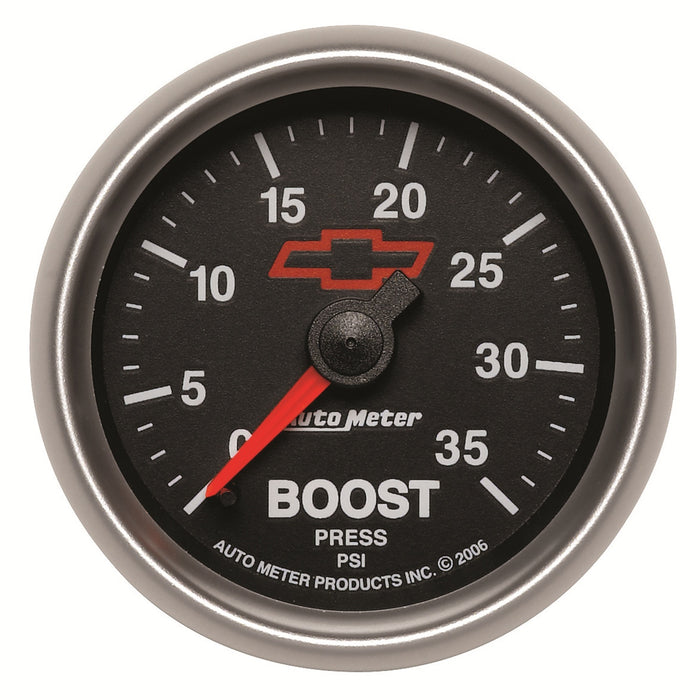 AutoMeter 3604-00406 GAUGE; BOOST; 2 1/16in.; 35PSI; MECHANICAL; CHEVY RED BOWTIE; BLACK - Truck Part Superstore