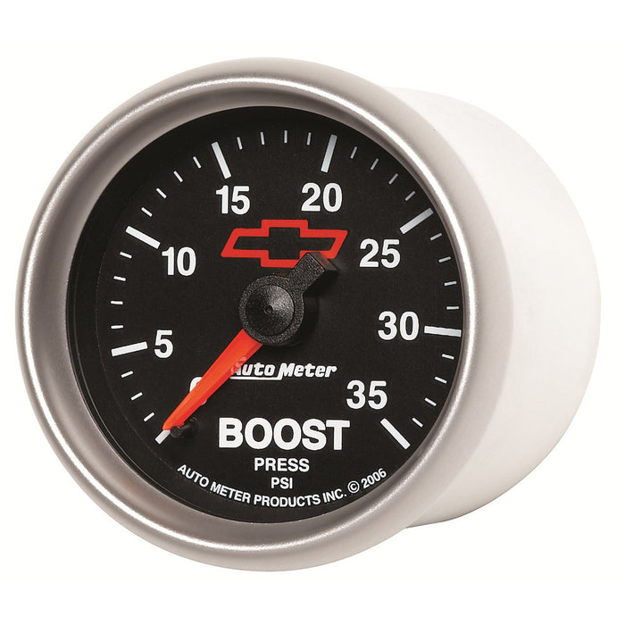 AutoMeter 3604-00406 GAUGE; BOOST; 2 1/16in.; 35PSI; MECHANICAL; CHEVY RED BOWTIE; BLACK - Truck Part Superstore