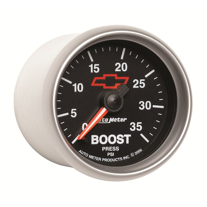 AutoMeter 3604-00406 GAUGE; BOOST; 2 1/16in.; 35PSI; MECHANICAL; CHEVY RED BOWTIE; BLACK - Truck Part Superstore