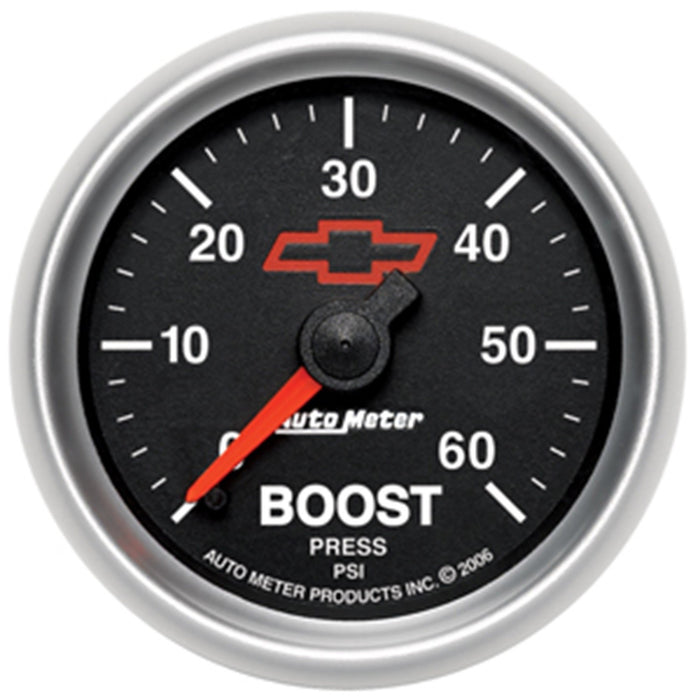 AutoMeter 3605-00406 GAUGE; BOOST; 2 1/16in.; 60PSI; MECHANICAL; CHEVY RED BOWTIE; BLACK - Truck Part Superstore