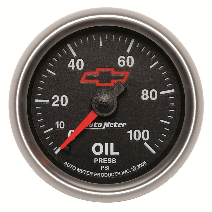 AutoMeter 3621-00406 GAUGE; OIL PRESSURE; 2 1/16in.; 100PSI; MECHANICAL; CHEVY RED BOWTIE; BLACK - Truck Part Superstore