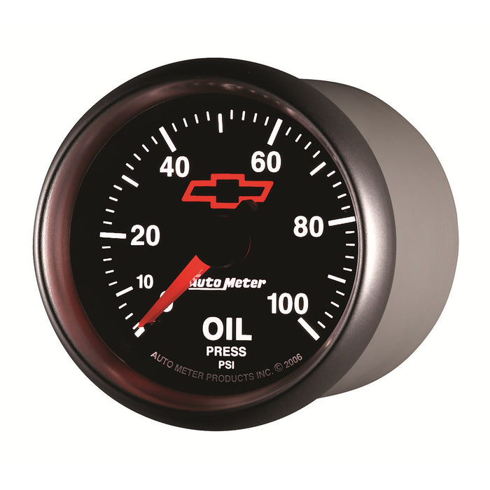 AutoMeter 3621-00406 GAUGE; OIL PRESSURE; 2 1/16in.; 100PSI; MECHANICAL; CHEVY RED BOWTIE; BLACK - Truck Part Superstore