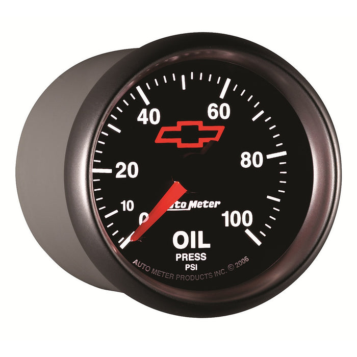 AutoMeter 3621-00406 GAUGE; OIL PRESSURE; 2 1/16in.; 100PSI; MECHANICAL; CHEVY RED BOWTIE; BLACK - Truck Part Superstore