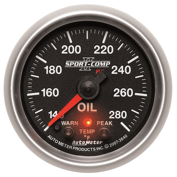 AutoMeter 3640 GAUGE; OIL TEMP; 2 1/16in.; 140-280deg.F; STEPPER MOTOR W/PEAK/WARN; SPORT-COMP - Truck Part Superstore