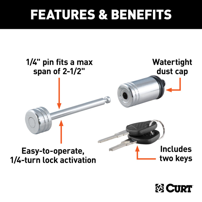 CURT 23522 Coupler Lock (1/4in. Pin; 2-1/2in. Latch Span; Barbell; Chrome) - Truck Part Superstore