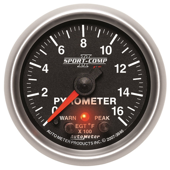 AutoMeter 3646 GAUGE; PYROMETER (EGT); 2 1/16in.; 1600deg.F; STEPPER MOTOR W/PK/WRN; SPORT-COMP - Truck Part Superstore