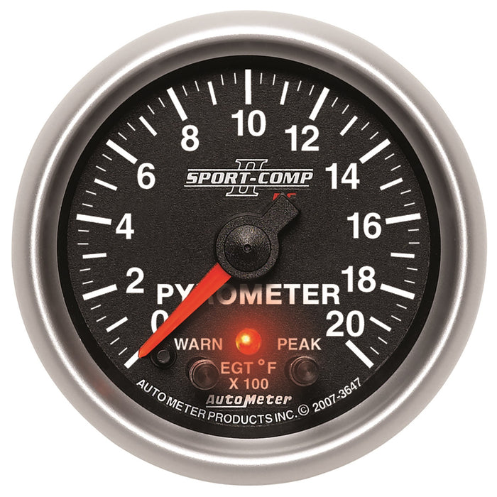 AutoMeter 3647 GAUGE; PYROMETER (EGT); 2 1/16in.; 2000deg.F; STEPPER MOTOR W/PK/WRN; SPORT-COMP - Truck Part Superstore