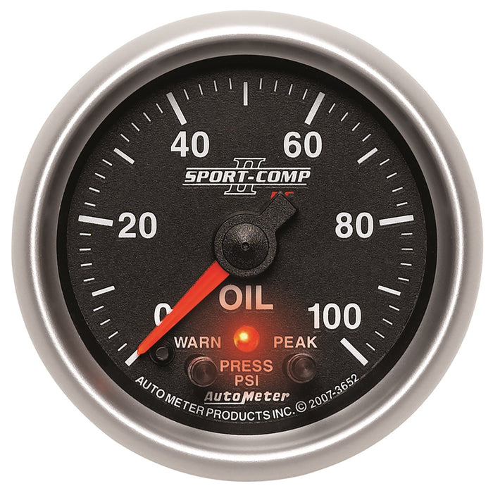 AutoMeter 3652 GAUGE; OIL PRESS; 2 1/16in.; 100PSI; DIGITAL STPR MTR W/PK/WRN; SPORT-COMP II - Truck Part Superstore
