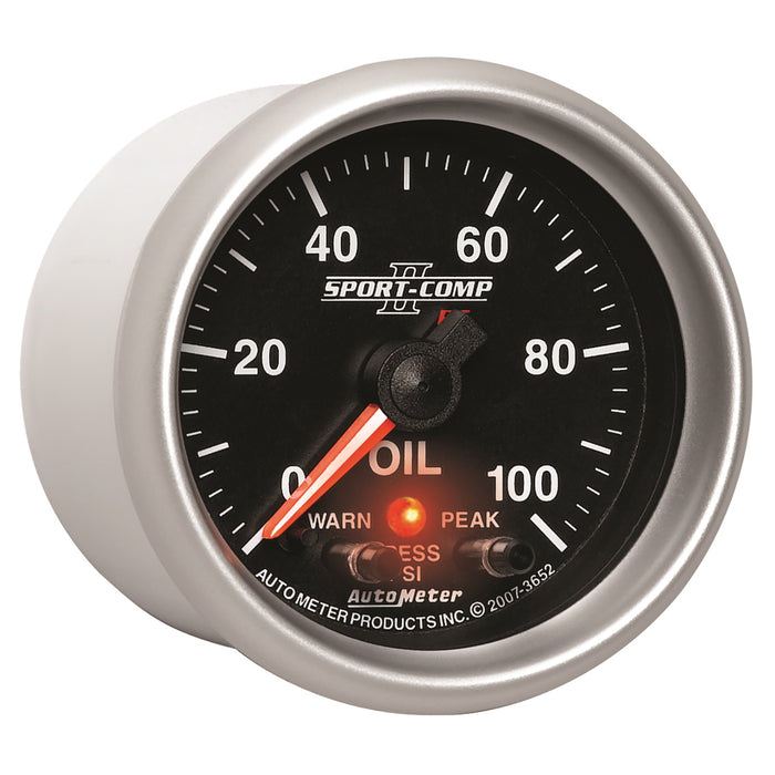 AutoMeter 3652 GAUGE; OIL PRESS; 2 1/16in.; 100PSI; DIGITAL STPR MTR W/PK/WRN; SPORT-COMP II - Truck Part Superstore