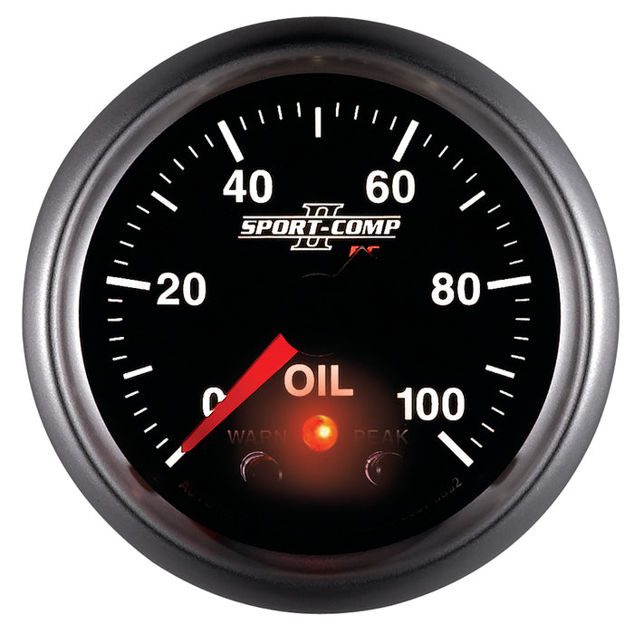 AutoMeter 3652 GAUGE; OIL PRESS; 2 1/16in.; 100PSI; DIGITAL STPR MTR W/PK/WRN; SPORT-COMP II - Truck Part Superstore