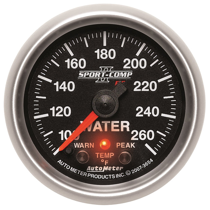 AutoMeter 3654 GAUGE; WATER TEMP; 2 1/16in.; 100-260deg.F; STEPPER MOTOR W/PEAK/WRN; SPORT-COMP - Truck Part Superstore