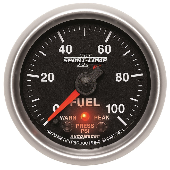 AutoMeter 3671 GAUGE; FUEL PRESS; 2 1/16in.; 100PSI; DIGITAL STPR MTR W/PK/WRN; SPORT-COMP II - Truck Part Superstore