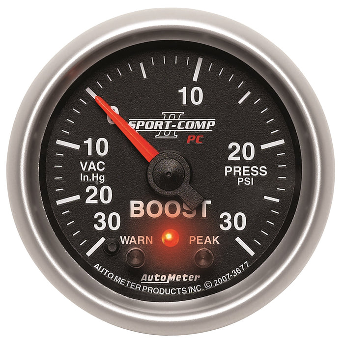 AutoMeter 3677 GAUGE; VAC/BOOST; 2 1/16in.; 30INHG-30PSI; STEPPER MOTOR W/PK/WRN; SPORT-COMP II - Truck Part Superstore