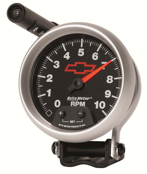 AutoMeter 3690-00406 GAUGE; TACHOMETER; 3 3/4in.; 10K RPM; PEDESTAL W/EXT. QUICK-LITE; CHEVY RED BOWT - Truck Part Superstore