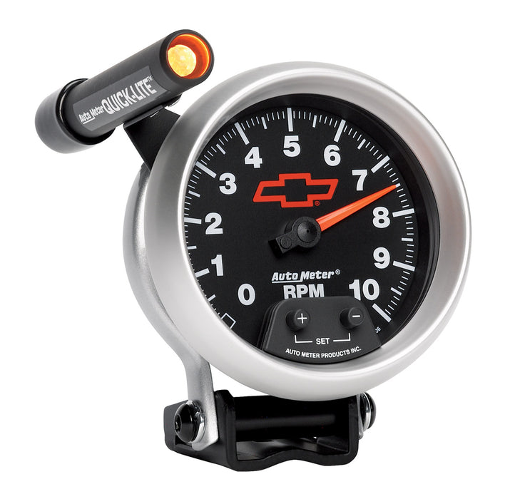 AutoMeter 3690-00406 GAUGE; TACHOMETER; 3 3/4in.; 10K RPM; PEDESTAL W/EXT. QUICK-LITE; CHEVY RED BOWT - Truck Part Superstore