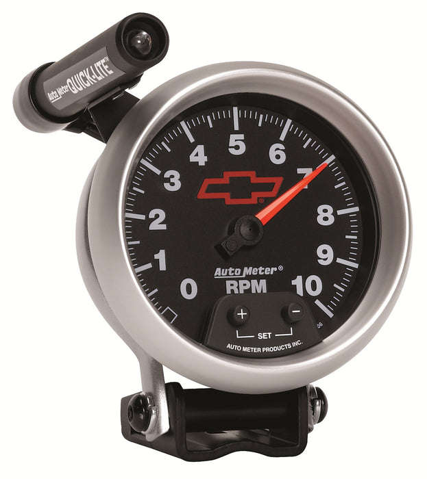 AutoMeter 3690-00406 GAUGE; TACHOMETER; 3 3/4in.; 10K RPM; PEDESTAL W/EXT. QUICK-LITE; CHEVY RED BOWT - Truck Part Superstore