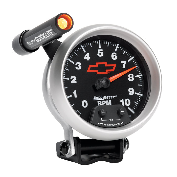 AutoMeter 3690-00406 GAUGE; TACHOMETER; 3 3/4in.; 10K RPM; PEDESTAL W/EXT. QUICK-LITE; CHEVY RED BOWT - Truck Part Superstore