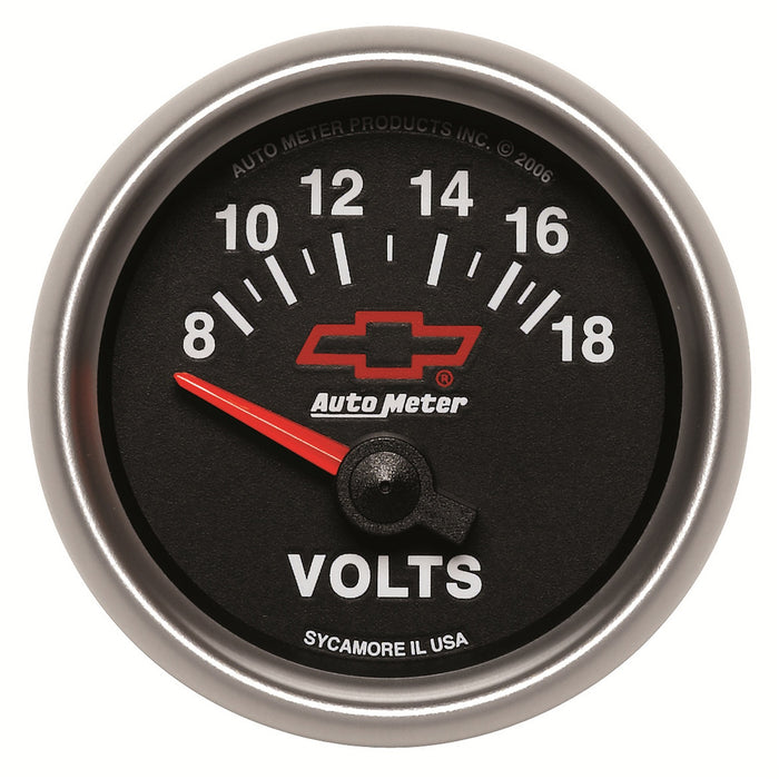AutoMeter 3692-00406 GAUGE; VOLTMETER; 2 1/16in.; 18V; ELECTRIC; CHEVY RED BOWTIE; BLACK - Truck Part Superstore