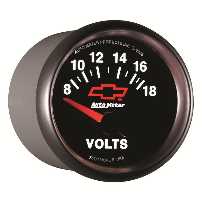 AutoMeter 3692-00406 GAUGE; VOLTMETER; 2 1/16in.; 18V; ELECTRIC; CHEVY RED BOWTIE; BLACK - Truck Part Superstore