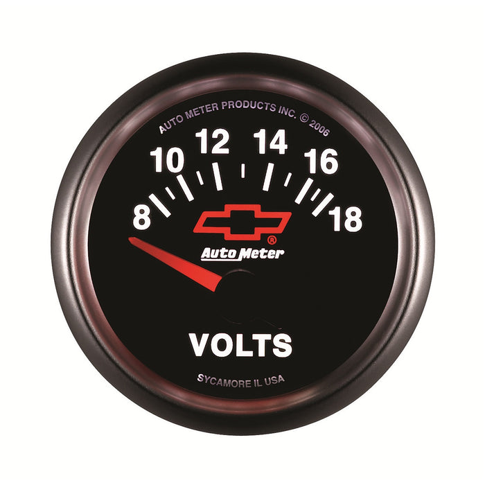 AutoMeter 3692-00406 GAUGE; VOLTMETER; 2 1/16in.; 18V; ELECTRIC; CHEVY RED BOWTIE; BLACK - Truck Part Superstore