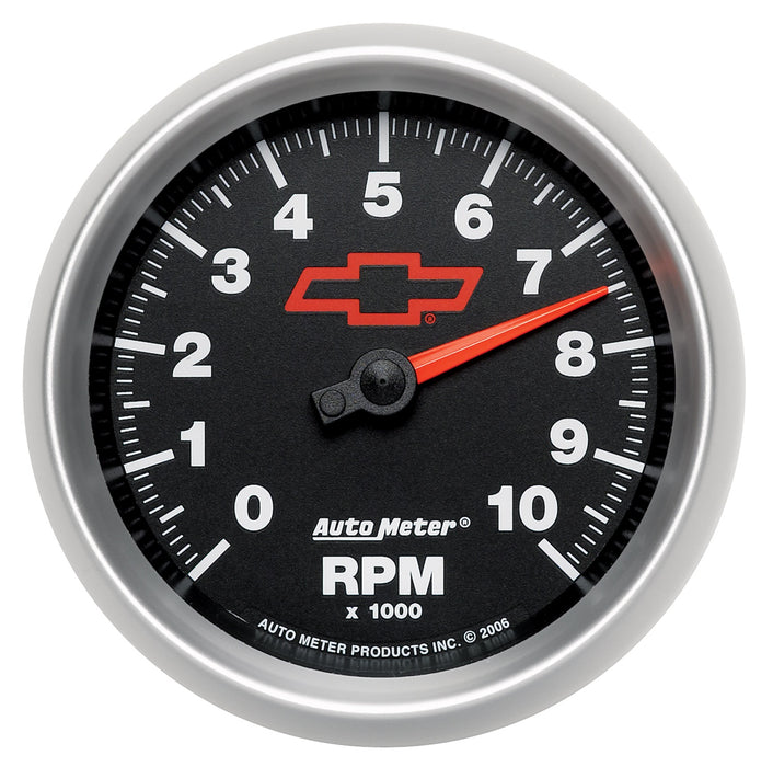 AutoMeter 3697-00406 GAUGE; TACHOMETER; 3 3/8in.; 10K RPM; IN-DASH; CHEVY RED BOWTIE; BLACK - Truck Part Superstore