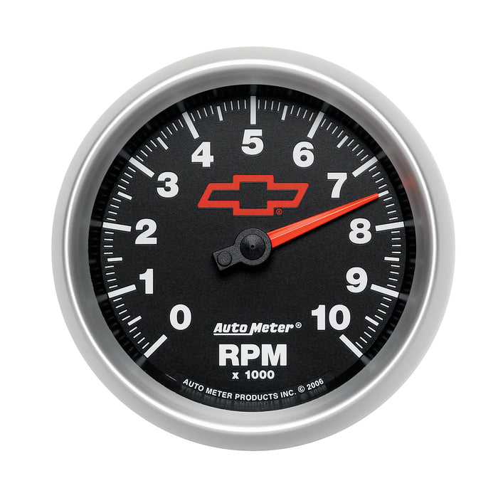 AutoMeter 3697-00406 GAUGE; TACHOMETER; 3 3/8in.; 10K RPM; IN-DASH; CHEVY RED BOWTIE; BLACK - Truck Part Superstore