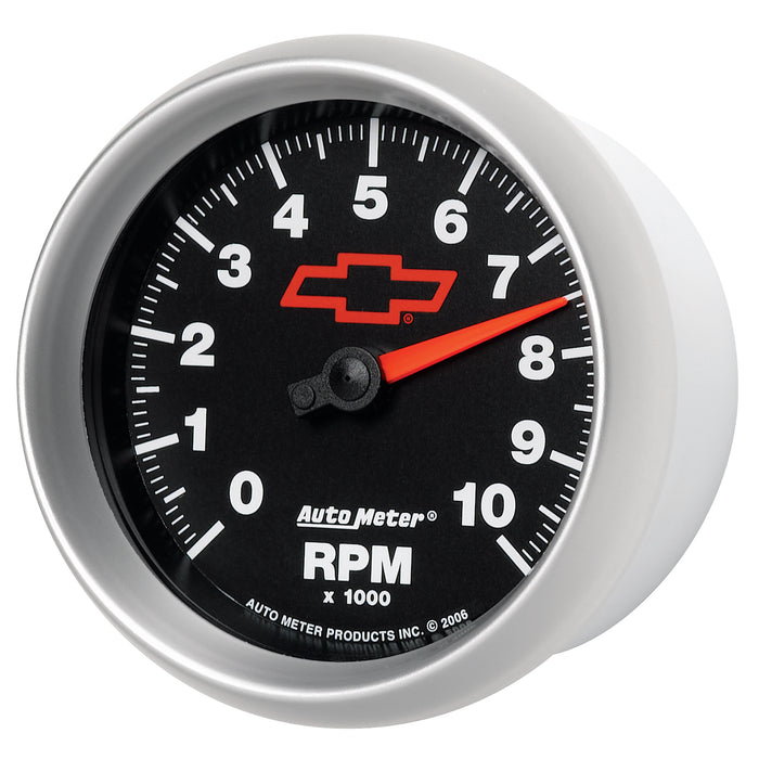 AutoMeter 3697-00406 GAUGE; TACHOMETER; 3 3/8in.; 10K RPM; IN-DASH; CHEVY RED BOWTIE; BLACK - Truck Part Superstore