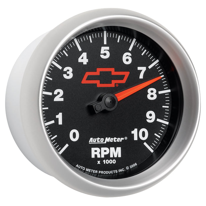 AutoMeter 3697-00406 GAUGE; TACHOMETER; 3 3/8in.; 10K RPM; IN-DASH; CHEVY RED BOWTIE; BLACK - Truck Part Superstore