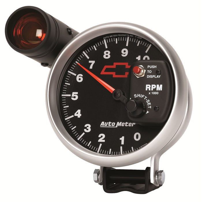AutoMeter 3699-00406 GAUGE; TACHOMETER; 5in.; 10K RPM; PEDESTAL W/EXT. SHIFT-LITE; CHEVY RED BOWTIE; - Truck Part Superstore