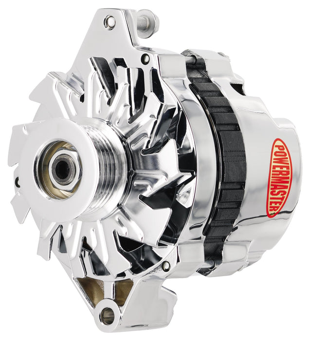 Powermaster Performance 37802 Alternator; CS130; Straight Mounting; 140 Amp; 95 Idle; 6 Groove Pulley; Chrome; - Truck Part Superstore