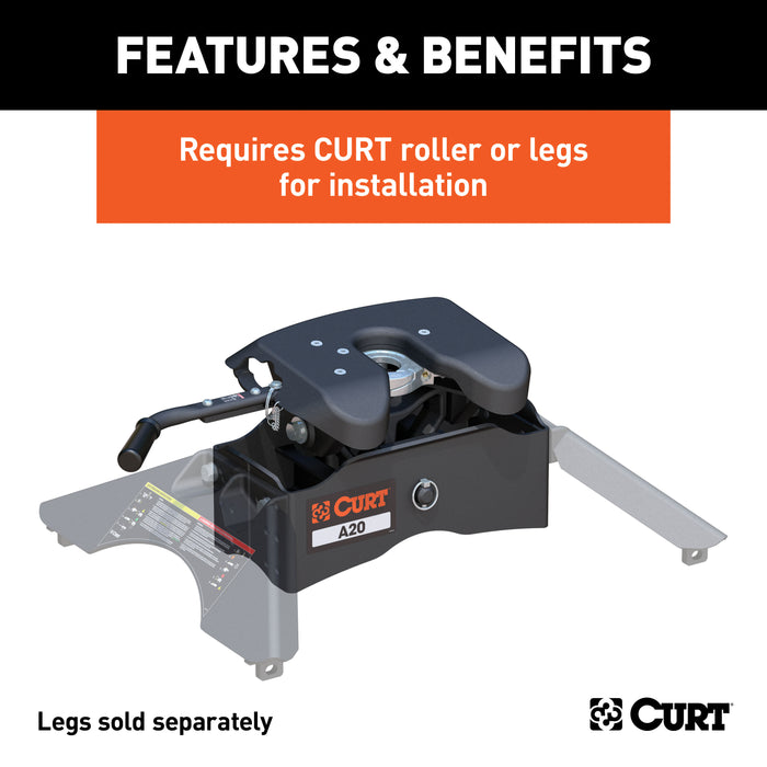 CURT 16540 CURT 16540 A20 5th Wheel Hitch Head Only; Legs or Roller Required; 20;000 lbs - Truck Part Superstore